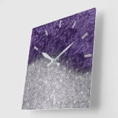 Horloge Carrée Violet Parties scintillant violet Argent gris velo (Angle)