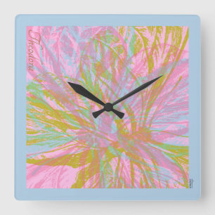 Horloge Carrée Violet rose papillon Abstrait or