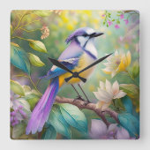 Horloge Carrée Violet Tufted Jay Imaginaire Bird (Recto)