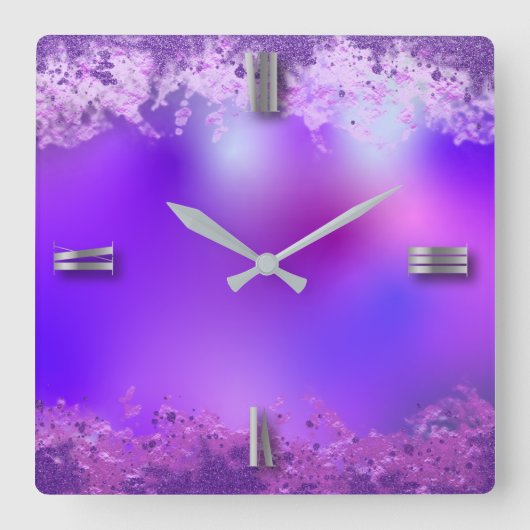 Horloge Carrée Violet violet fantaisie Abstraite Parties scintill (Recto)