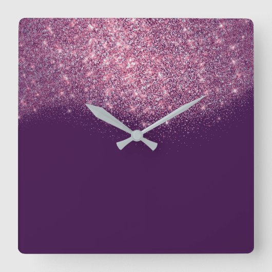 Horloge Carrée Violet violet Parties scintillant Confetti rose ro (Recto)