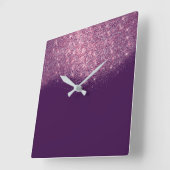 Horloge Carrée Violet violet Parties scintillant Confetti rose ro (Angle)