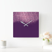 Horloge Carrée Violet violet Parties scintillant Confetti rose ro (Maison)