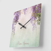 Horloge Carrée Violet wisteria blossom, personalised wall clock (Angle)