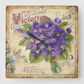 Horloge Carrée Violettes Vintages françaises (Recto)