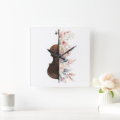 Horloge Carrée Violon aux fleurs. (Maison)