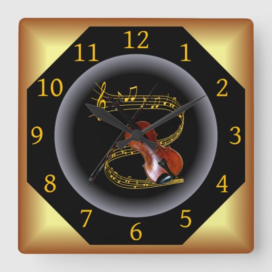 Horloge Carrée Violon ~ G clef ~ Musical Swirl ~ Spotlight ~* ~   (Recto)