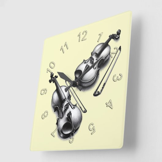Horloge Carrée Violons (Angle)