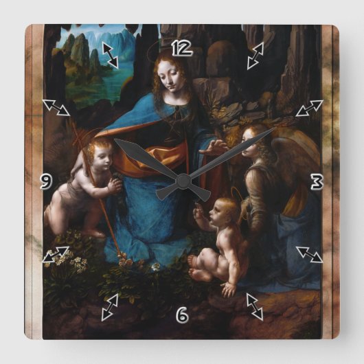 Horloge Carrée Virgin Of The Rocks by Léonard de Vinci (Recto)