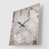 Horloge Carrée Virginia Map, 1612 (Angle)