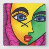 Horloge Carrée Visage Abstraite colorée (Recto)