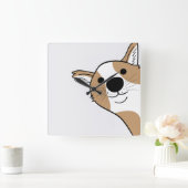 Horloge Carrée Visage de corgi (Maison)