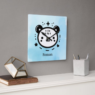 Horloge Carrée Visage d'ours mignon Kawaii - Dessin au trait mini