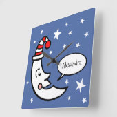 Horloge Carrée Visage et étoiles de lune personnalisées (Angle)