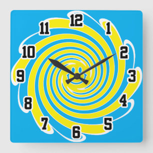 Horloge Carrée Visage joyeux bleu et jaune
