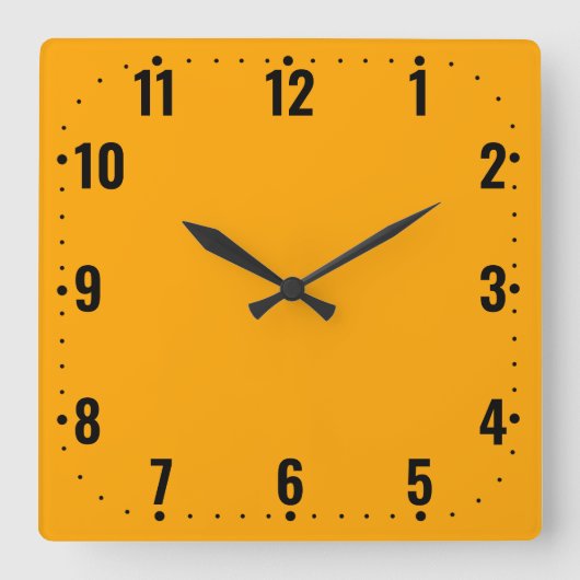 Horloge Carrée Visage orange avec chiffres - Sans cadre (Recto)