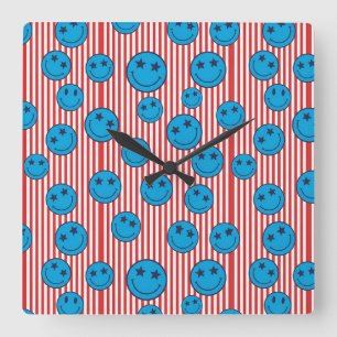 Horloge Carrée Visage Souriant Rétro Patriote