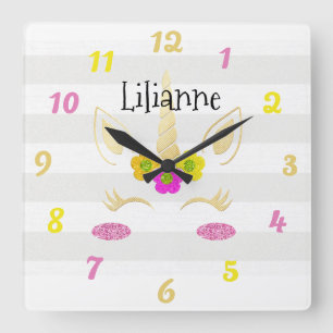 Horloge Carrée Visage Unicorne