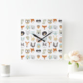 Horloge Carrée Visages conviviaux | Portraits d'animaux mignons (Maison)