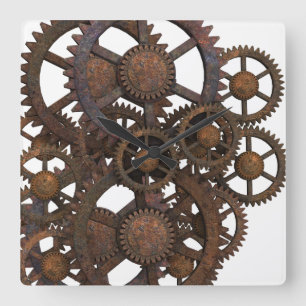 Horloge Carrée Vitesses rouillées en métal de Steampunk