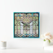 Horloge Carrée Vitrail Art Déco 4 (Maison)