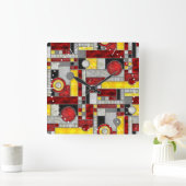 Horloge Carrée Vitrail Art déco rouge (Maison)