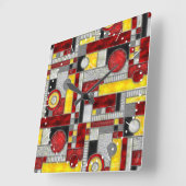 Horloge Carrée Vitrail Art déco rouge (Angle)