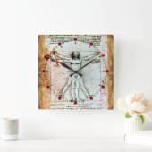 Horloge Carrée VITRUVIAN MAN Antique Parchment Rouge Ruby Gemston (Maison)