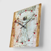 Horloge Carrée VITRUVIAN MAN Antique Parchment Rouge Ruby Gemston (Angle)