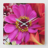 Horloge Carrée Vivid Magenta Zinnia Among (Recto)