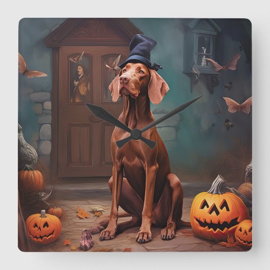 Horloge Carrée Vizsla Potirons Halloween Effrayant (Recto)