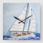 Horloge Carrée voilier sur de hautes mers dans l'art d'aquarelle (Recto)