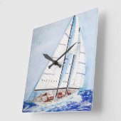 Horloge Carrée voilier sur de hautes mers dans l'art d'aquarelle (Angle)