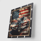 Horloge Carrée Voiture classique patriotique (Angle)