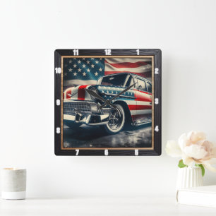 Horloge Carrée Voiture Patriotique Classique