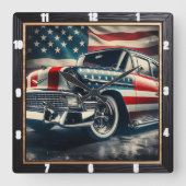 Horloge Carrée Voiture Patriotique Classique (Recto)