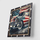 Horloge Carrée Voiture Patriotique Classique (Angle)