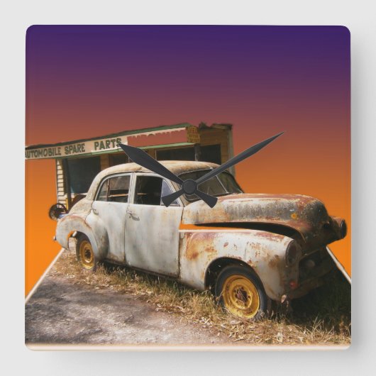 Horloge Carrée Voiture Vintage Rustique Et Garage, (Recto)