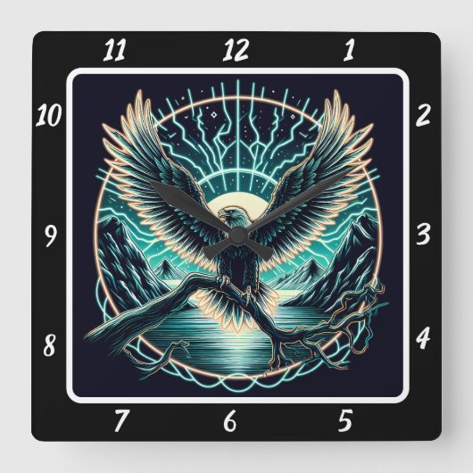 Horloge Carrée Vol en ciel d'aigle (Recto)