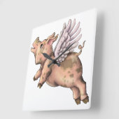 Horloge Carrée Voler des cochons (Angle)
