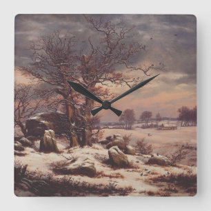 Horloge Carrée Vordingborg en hiver par J.C. Dahl Fine Art