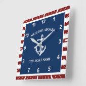 Horloge Carrée Votre Ancre de nom de bateau (Angle)