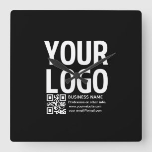 Horloge Carrée Votre logo avec code QR et texte modifiables