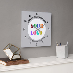 Horloge Carrée Votre logo de société Nom Info Exemple d'horloge p