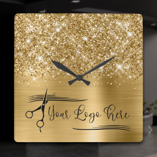 Horloge Carrée Votre logo pailleté or glamour