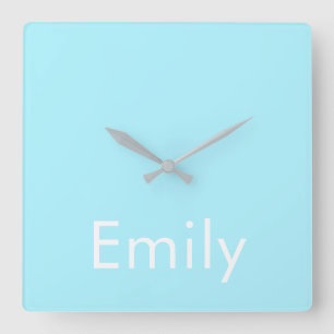 Horloge Carrée Votre propre nom ou mot Bleu ciel doux