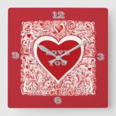 Horloge Carrée Vous Aimez Coeur Rouge Et Blanc (Recto)