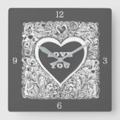 Horloge Carrée Vous Aimez Gris Et Blanc (Recto)