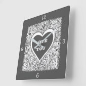 Horloge Carrée Vous Aimez Gris Et Blanc (Angle)
