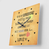 Horloge Carrée Vous êtes ma Sunshine Word Art Typographie (Angle)